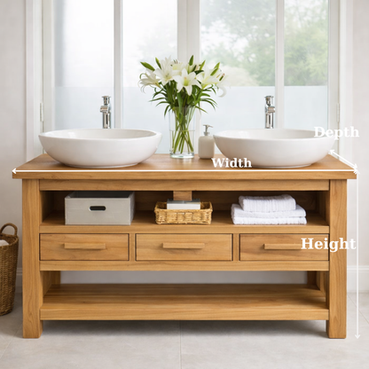 Solid Oak Double Bathroom Vanity with Storage for Spacious Bathrooms Kitchnce
