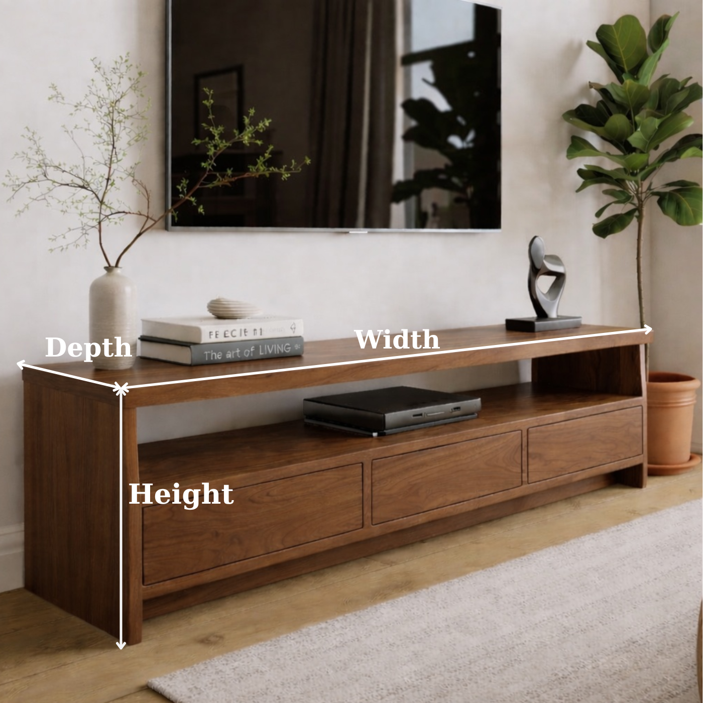 Solid Wood TV Stand with Drawers and Open Shelf for Contemporary Homes Kitchnce
