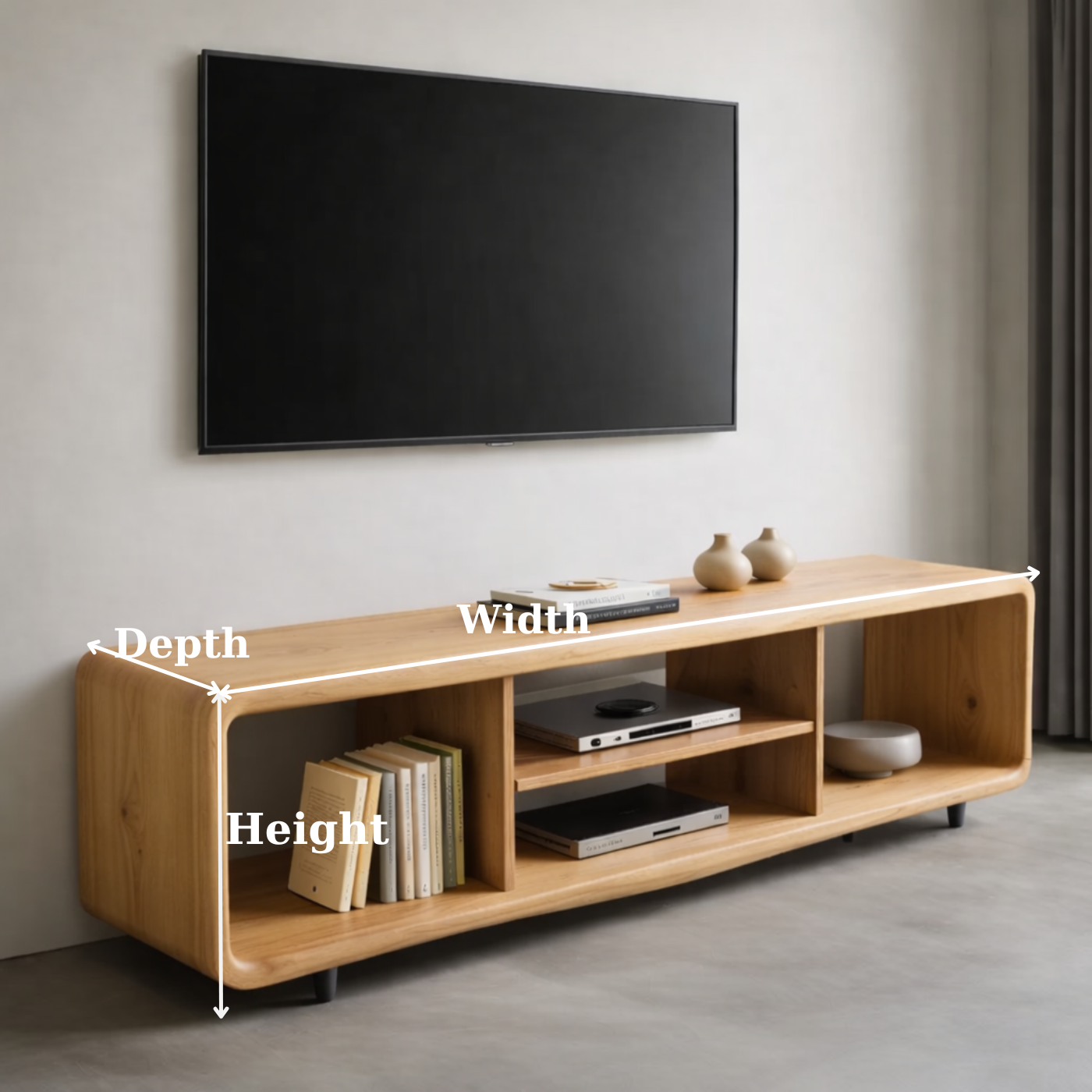 Solid Wood TV Stand with Open Shelves for Minimalist Interiors Kitchnce