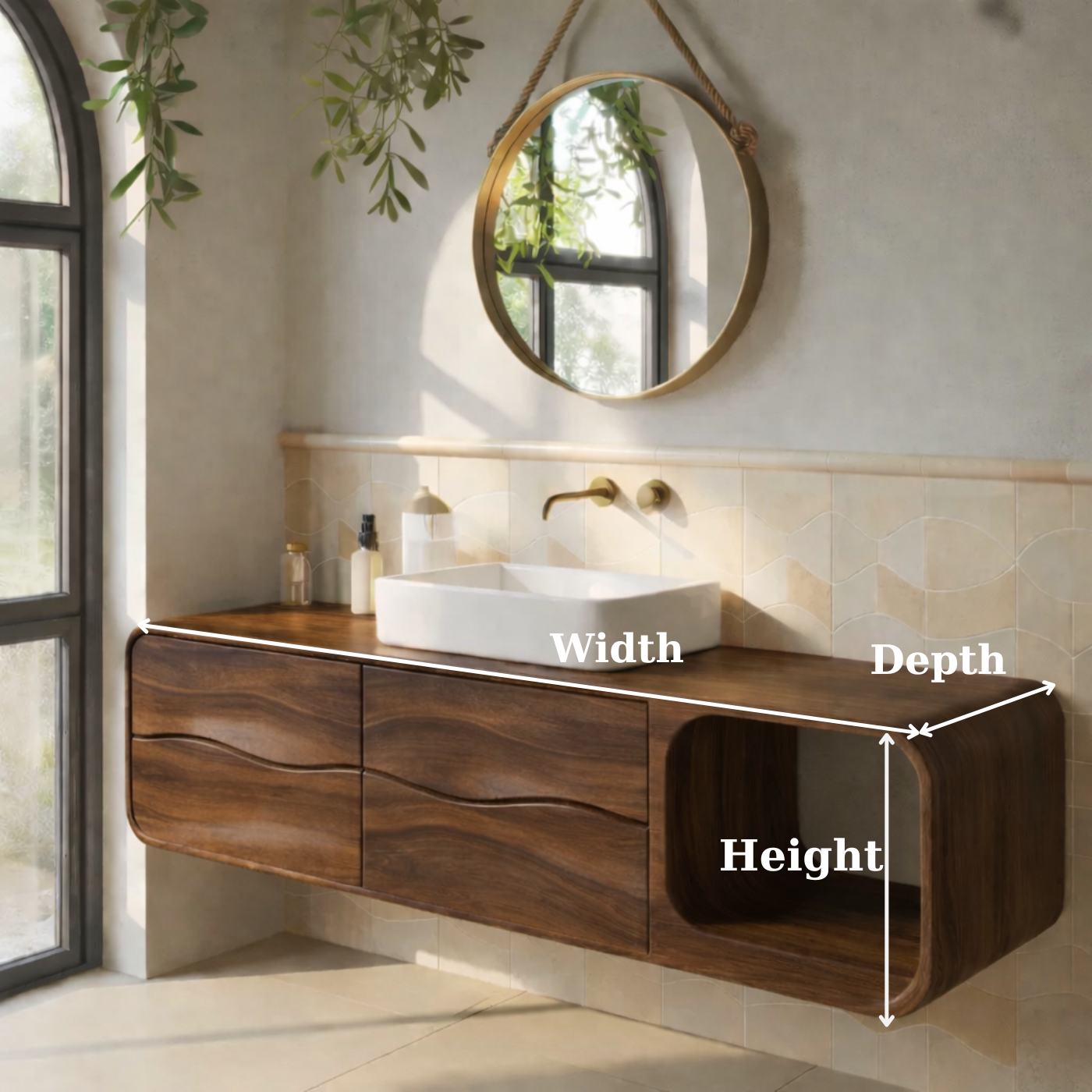 Floating Solid Wood Bathroom Vanity with Drawers and Open Shelf Kitchnce