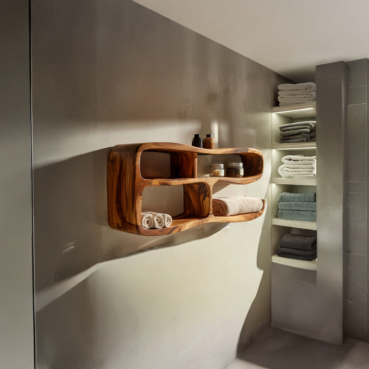 Curved Wall Mounted Shelf with Integrated Storage Compartments