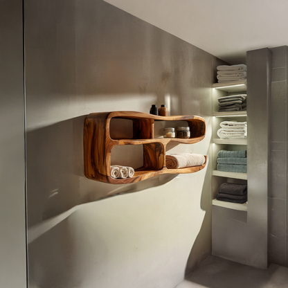 Curved Wall Mounted Shelf with Integrated Storage Compartments