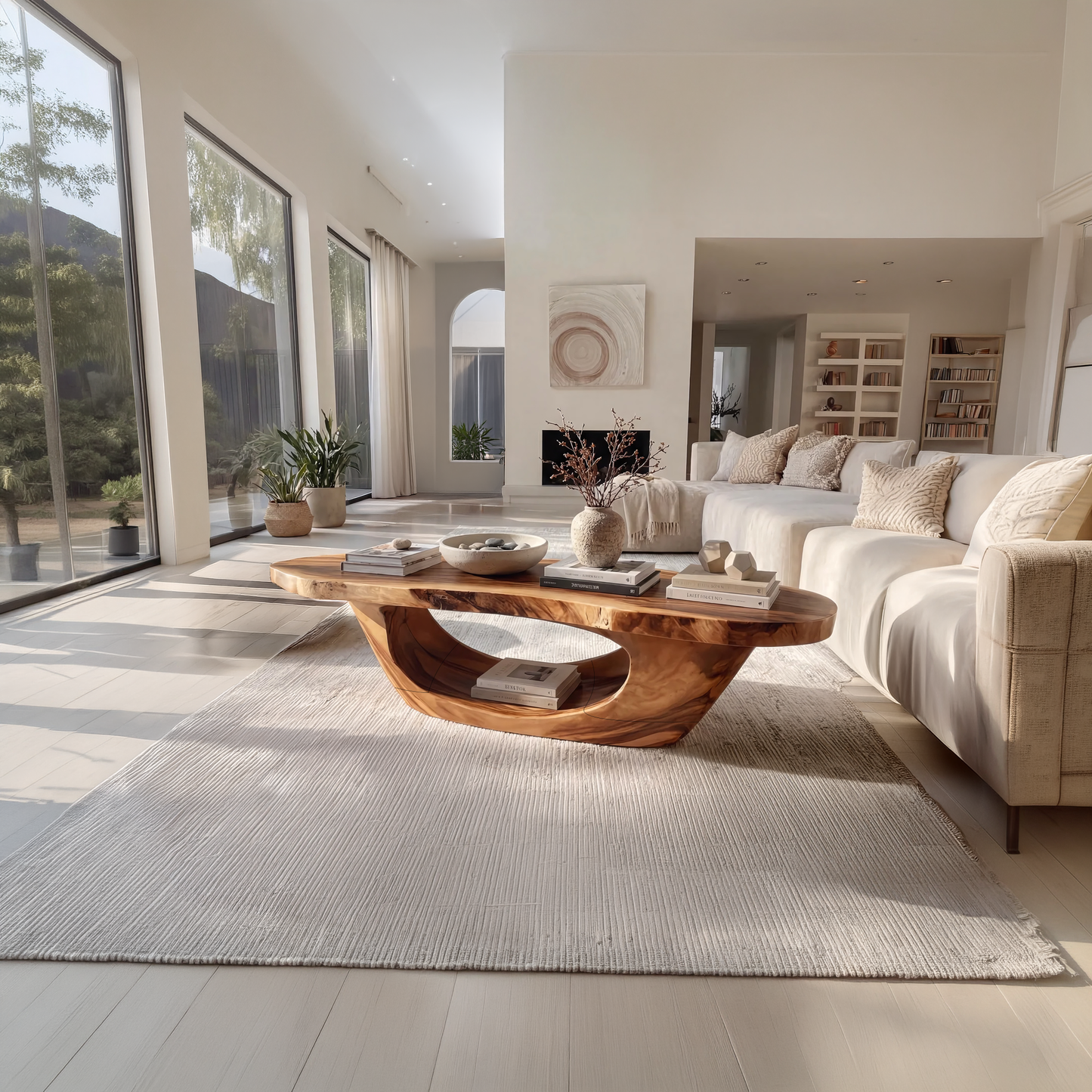 Sculptural Oval Coffee Table with Open Curve Base