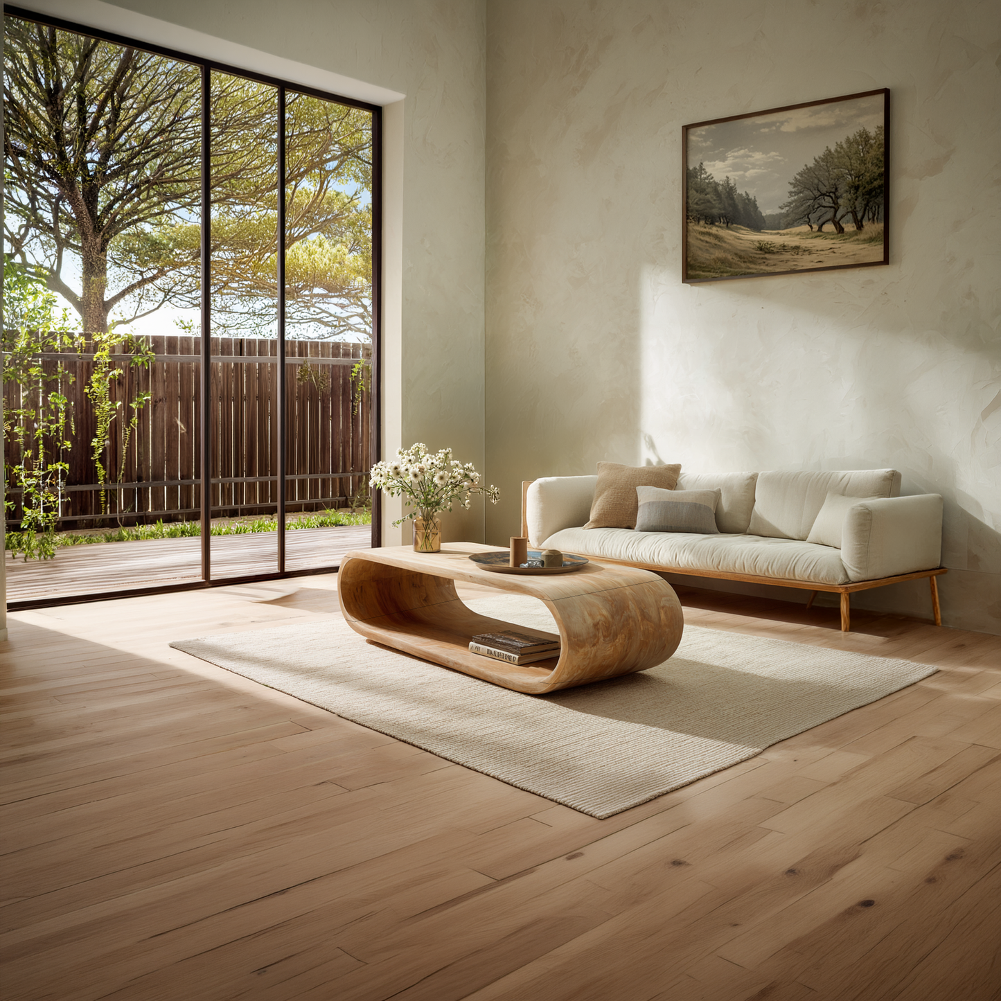 Curved Waterfall Coffee Table with Open Storage Shelf