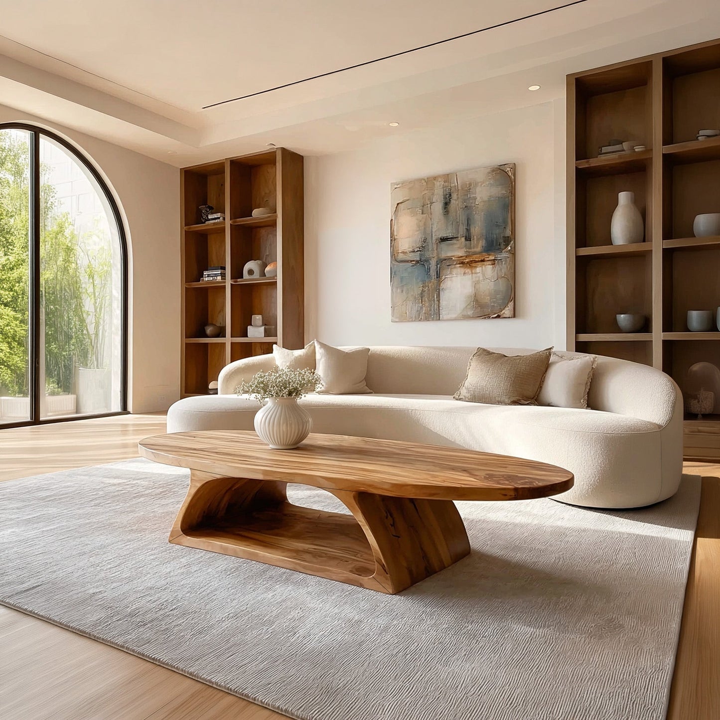 Organic Oval Coffee Table With Architectural Open Base