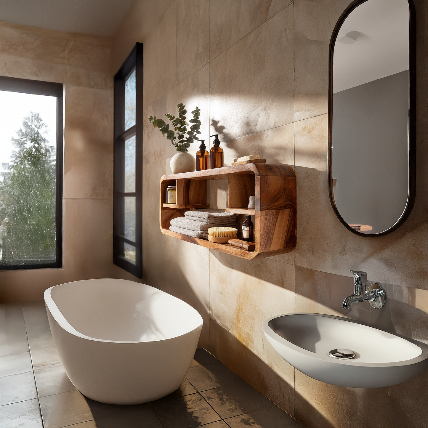 Organic Wave Wall Shelf with Layered Sculptural Storage