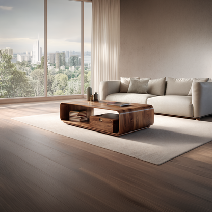 Modern Curved Coffee Table with Integrated Storage Design