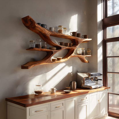 Sculptural Wood Bedroom Wall Shelf With Open Display