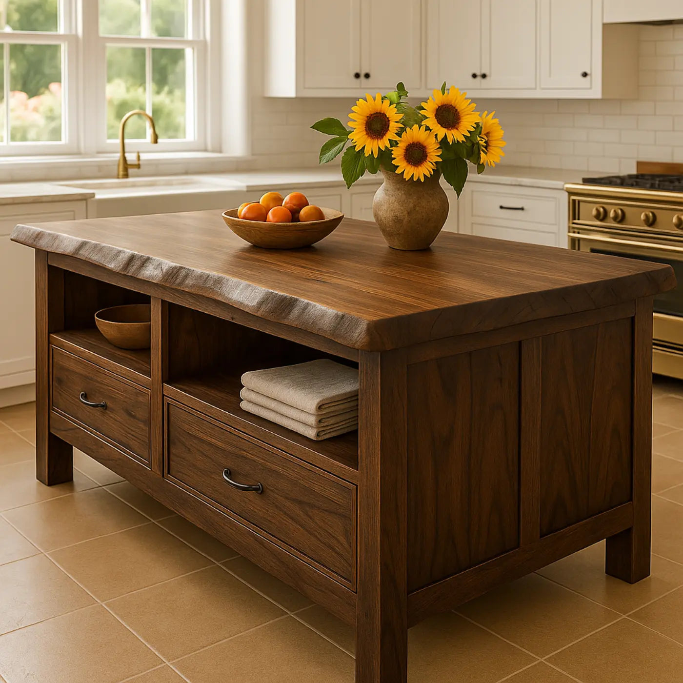 Handcrafted Solid Wood Kitchen Island - Live-Edge & Storage Kitchnce