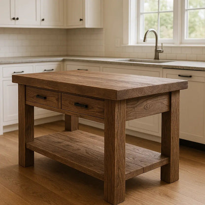 Handcrafted Solid Wood Kitchen Island - Rustic Live-Edge Counter & Storage Kitchnce
