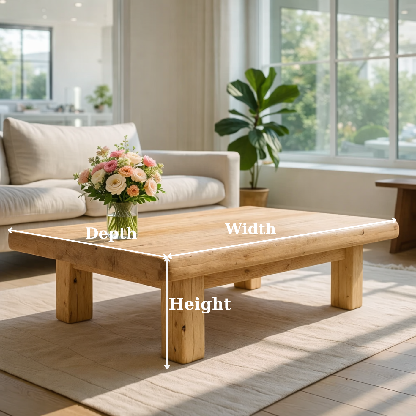 Rustic Solid Wood Coffee Table with Chunky Legs
