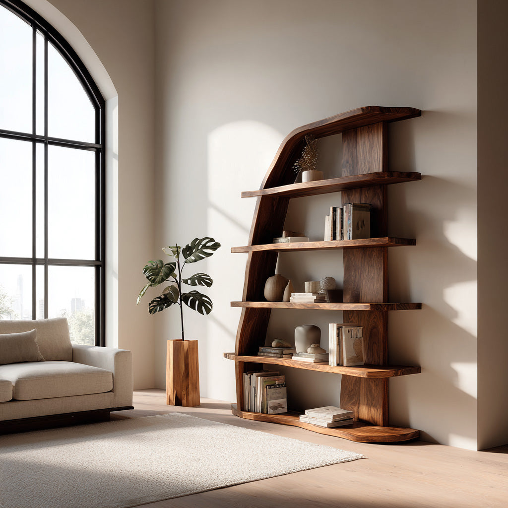 Mid Century Natural Wood Display Bookshelf For Living Room Kitchnce