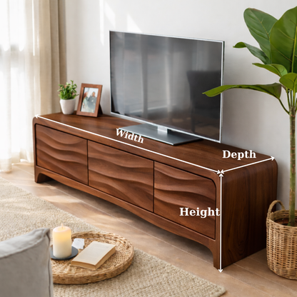 Solid Wood TV Stand with Wave Front Drawers for Modern Living Spaces Kitchnce