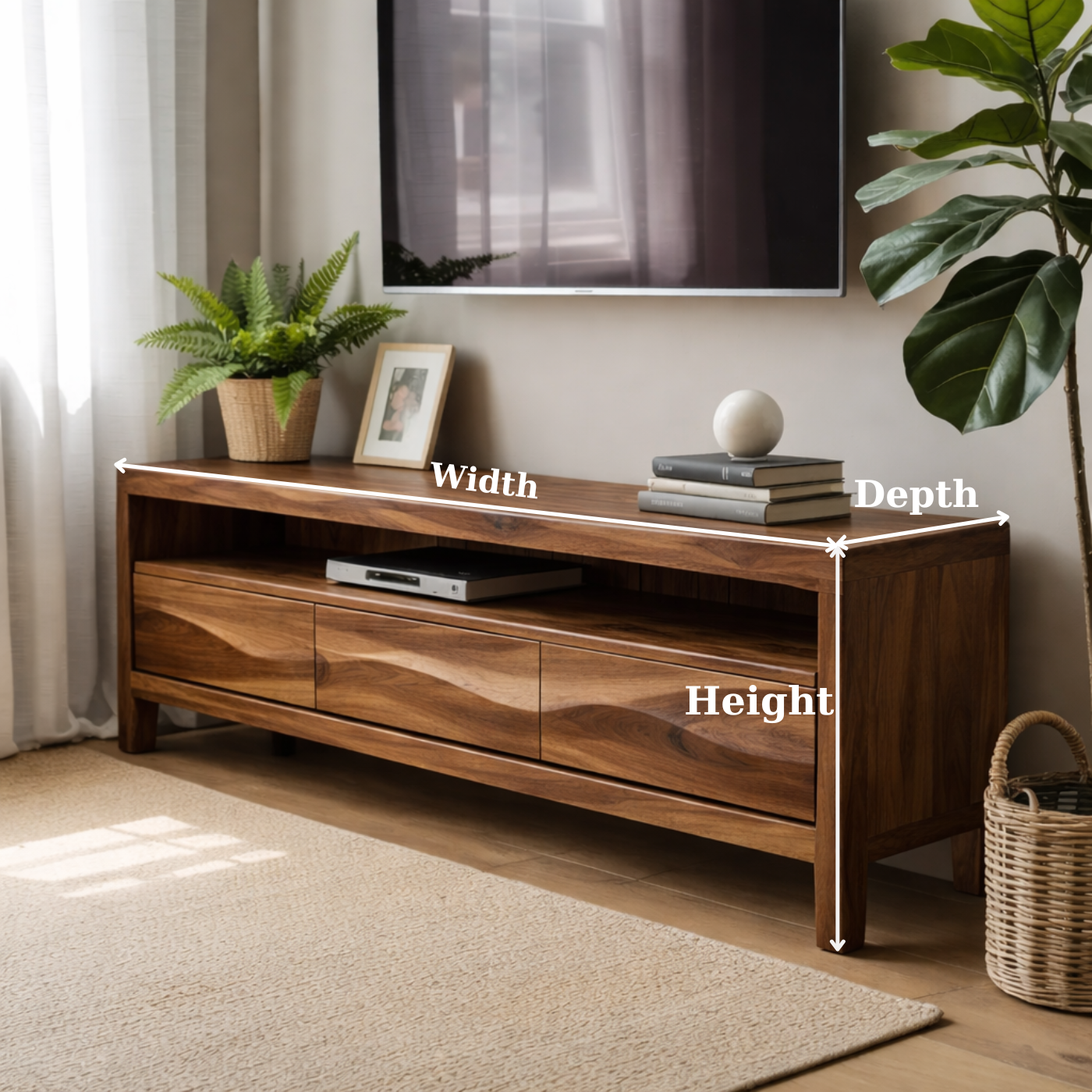 Solid Wood TV Stand with Drawers and Open Shelf for Contemporary Living Rooms Kitchnce