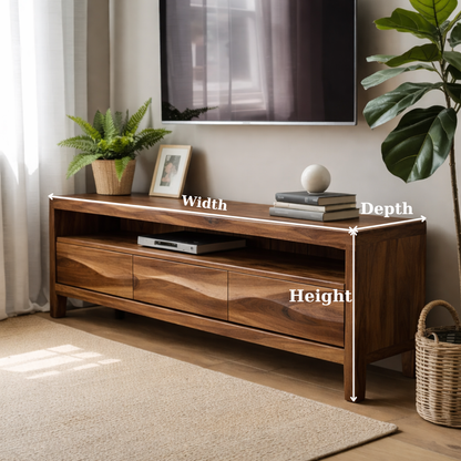 Solid Wood TV Stand with Drawers and Open Shelf for Contemporary Living Rooms Kitchnce