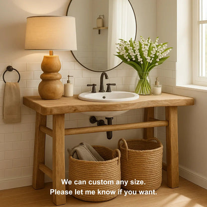 Handcrafted Solid Wood Bathroom Vanity with Minimalist Design and Natural Finish for Modern Spaces Kitchnce