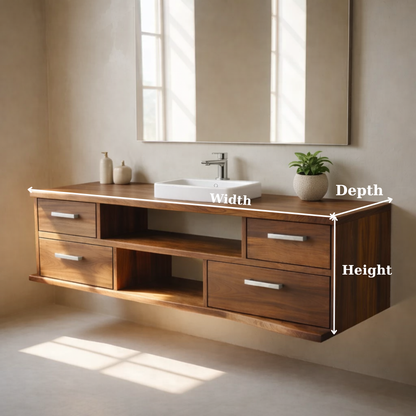 Floating Solid Wood Bathroom Vanity with Drawers and Open Shelf for Modern Bathrooms Kitchnce