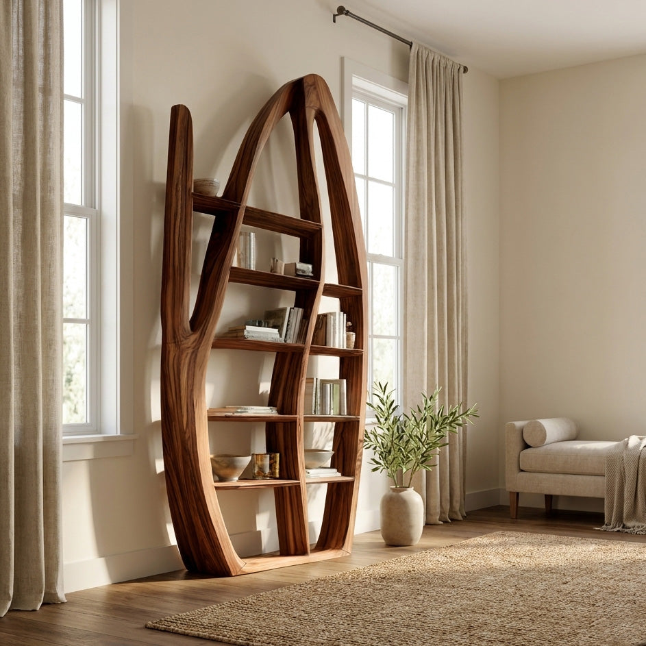 Organic Style Sculptural Wooden Bookshelf For Living Room Kitchnce