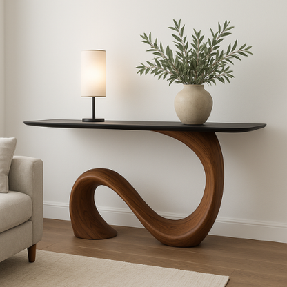 Handcrafted Solid Wood Wave Console Table – Modern Sculptural Form Kitchnce