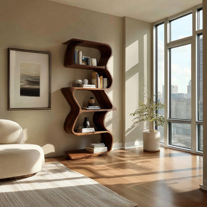 Modern Sculptural Wooden Bookshelf For Home Display Kitchnce