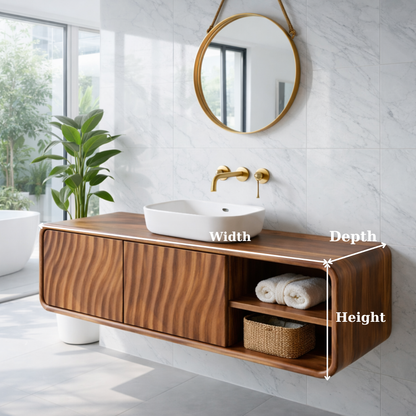Modern Floating Solid Wood Bathroom Vanity with Wave Grain Cabinet Doors Kitchnce