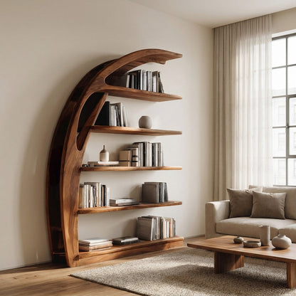 Minimal Curved Wooden Bookshelf For Living Room Display Kitchnce