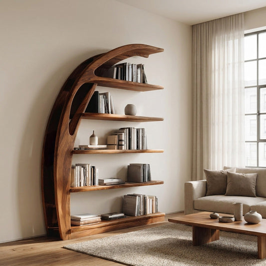 Minimal Curved Wooden Bookshelf For Living Room Display Kitchnce