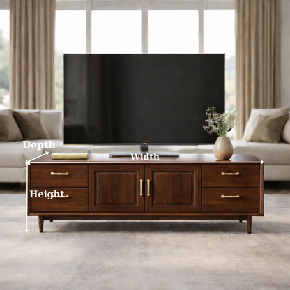 Mid-Century Solid Wood TV Stand with Drawers and Cabinet Storage Kitchnce
