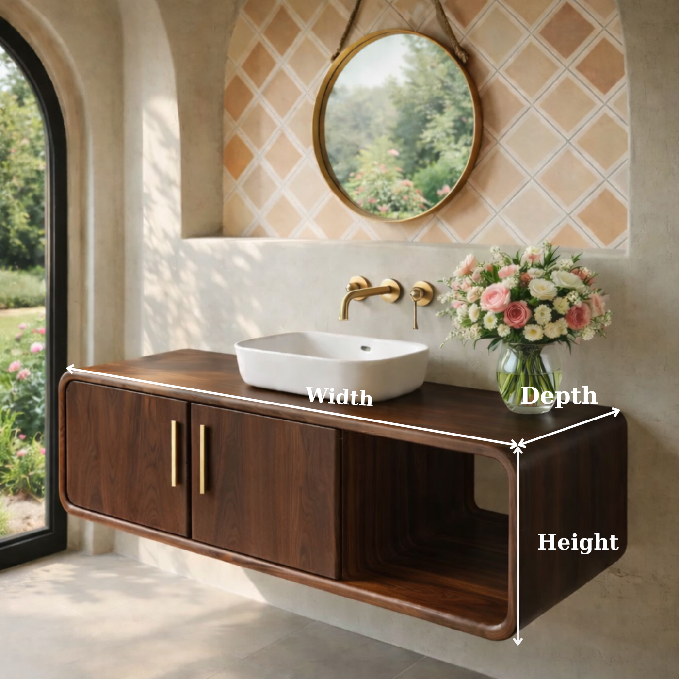 Floating Solid Wood Bathroom Vanity with Cabinet Doors and Open Shelf for Elegant Bathrooms Kitchnce