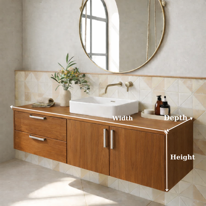 Floating Solid Wood Bathroom Vanity with Drawers and Cabinet Doors for Modern Home Interiors Kitchnce