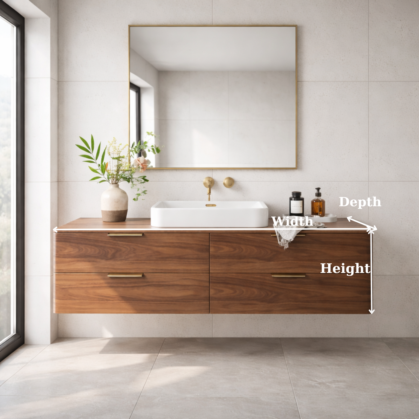 Modern Solid Wood Floating Bathroom Vanity with Four Storage Drawers Kitchnce