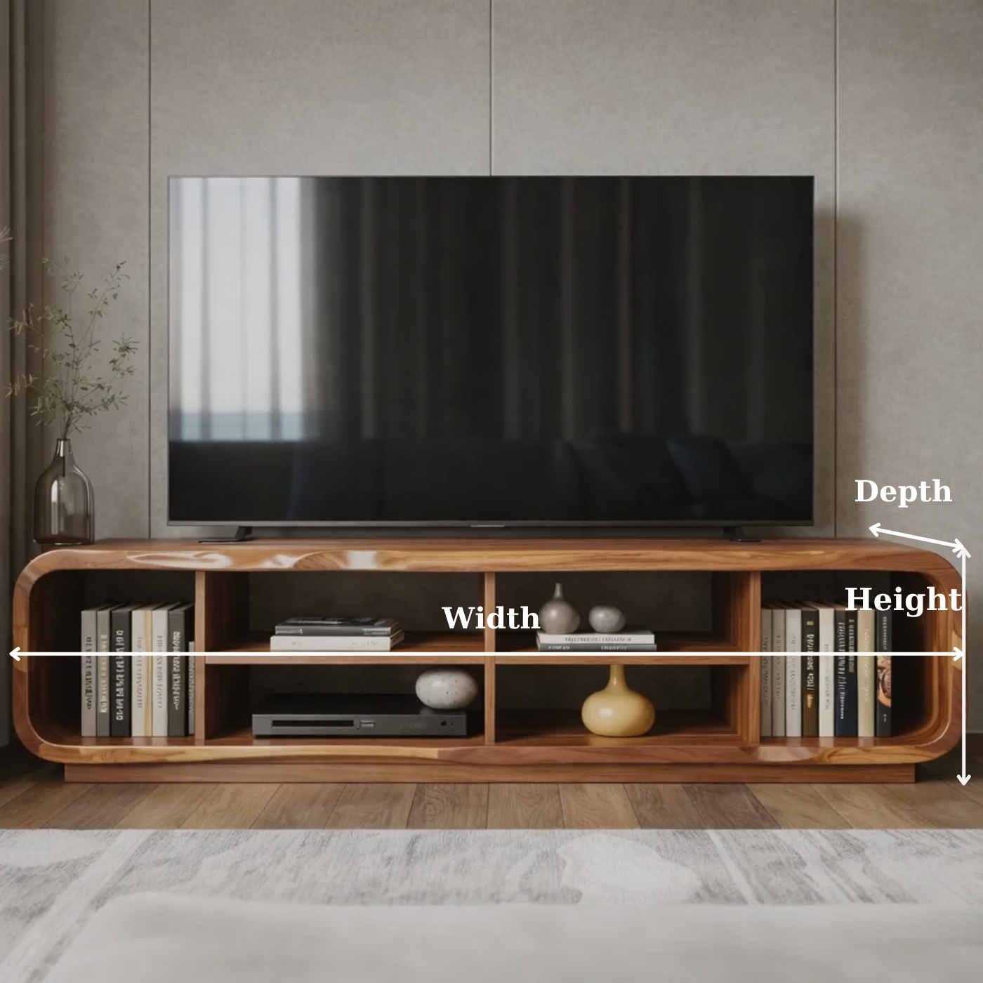Modern Solid Wood TV Stand with Open Shelf Storage, Walnut Media Console for Living Room Kitchnce