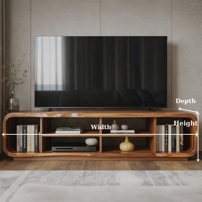 Modern Solid Wood TV Stand with Open Shelf Storage, Walnut Media Console for Living Room Kitchnce