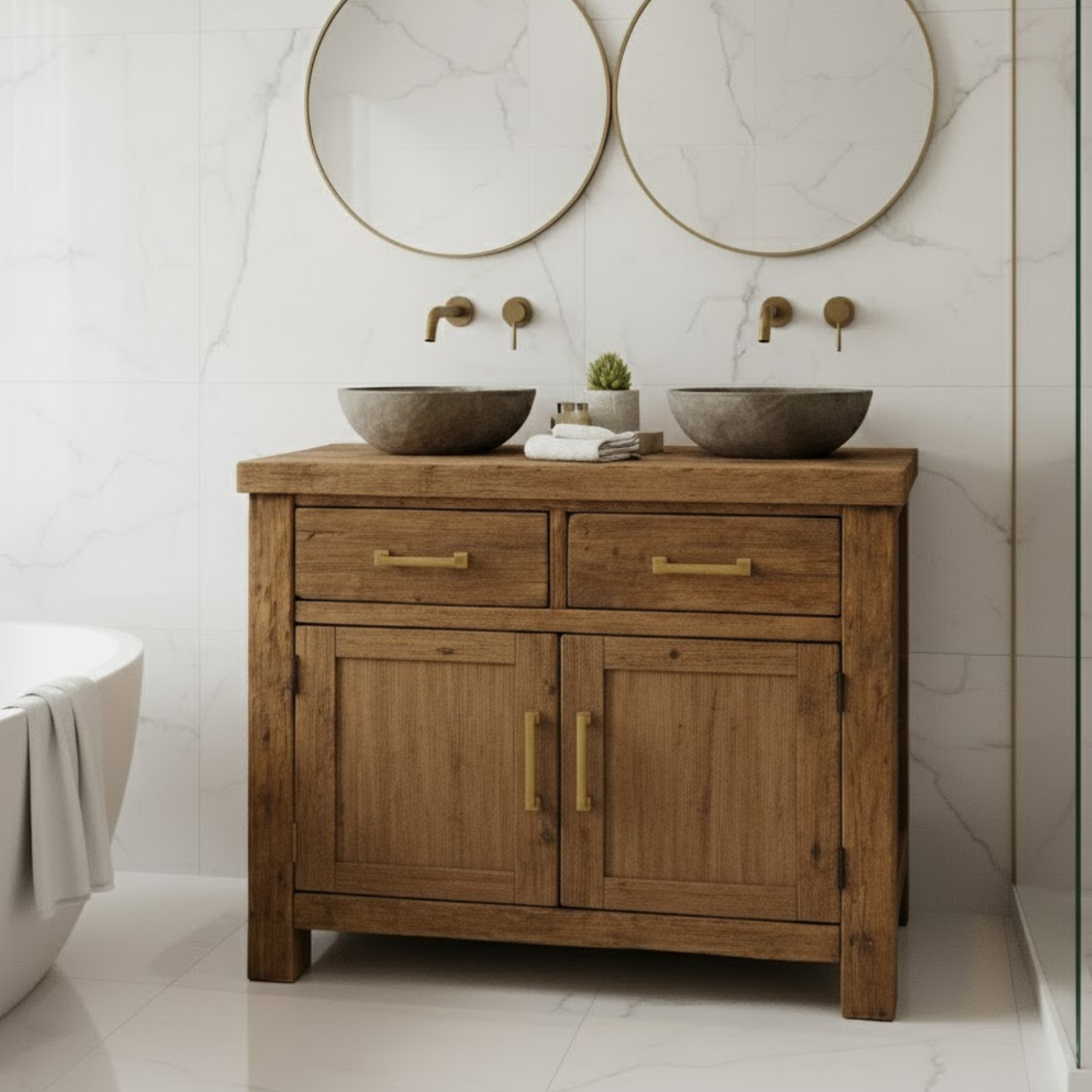 Handcrafted Solid Wood Bathroom Vanity - Rustic Double Sink Console Kitchnce