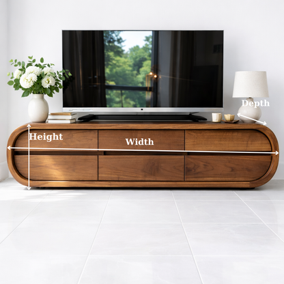 Solid Wood TV Stand with Drawers, Curved Modern Media Console Cabinet for Living Room Kitchnce