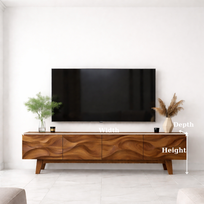 Wave Pattern Solid Wood TV Stand with Storage, Modern Media Console for Living Room Kitchnce