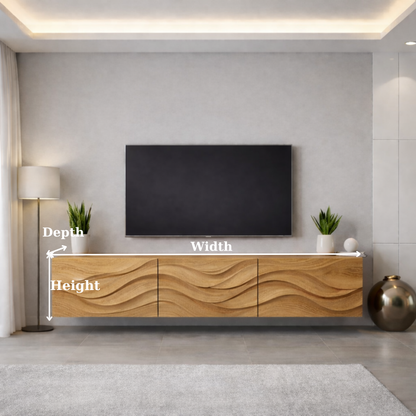 Wave Carved Solid Oak TV Stand with Modern Design, Stylish Media Console for Living Room Kitchnce