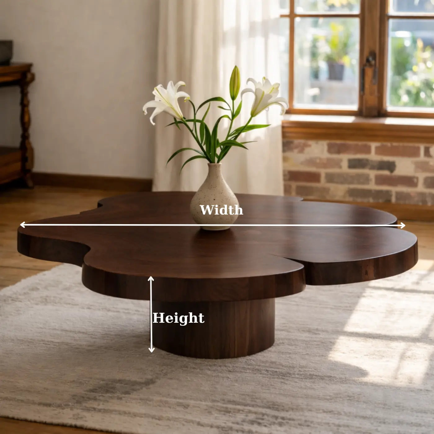Organic Shaped Walnut Coffee Table with Pedestal Base, Modern Sculptural Design for Living Room Kitchnce