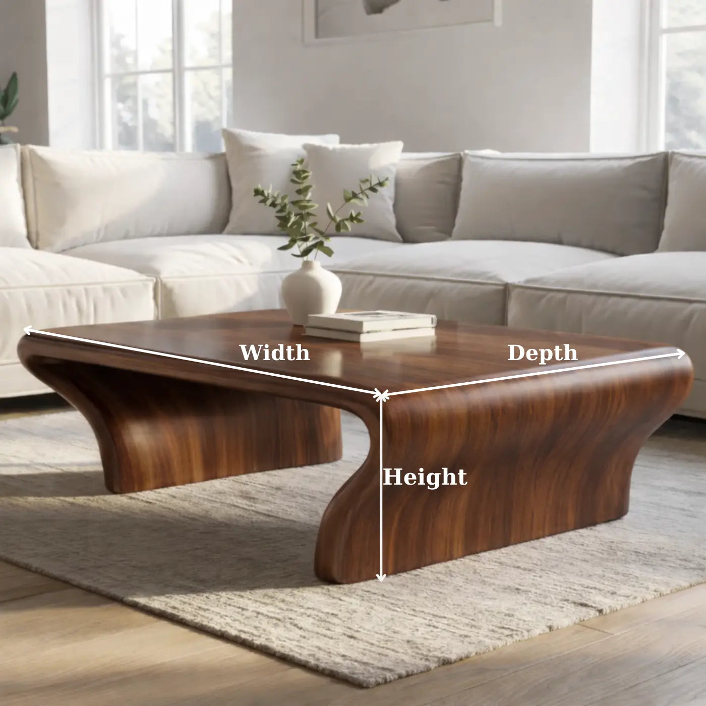 Sculptural Walnut Coffee Table with Curved Design, Modern and Minimalist Living Room Décor Kitchnce