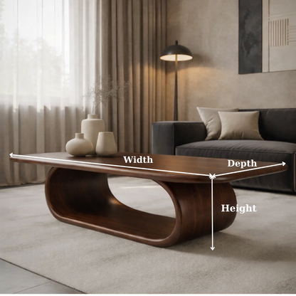 Sculptural Walnut Coffee Table with Curved Design and Open Shelf, Modern Living Room Décor Kitchnce