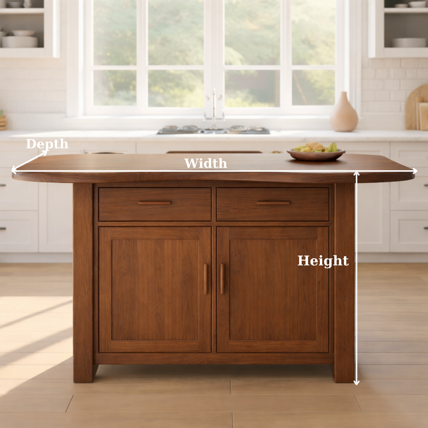 Solid Wood Kitchen Island with Storage Cabinet and Drawers, Walnut Kitchen Prep Table