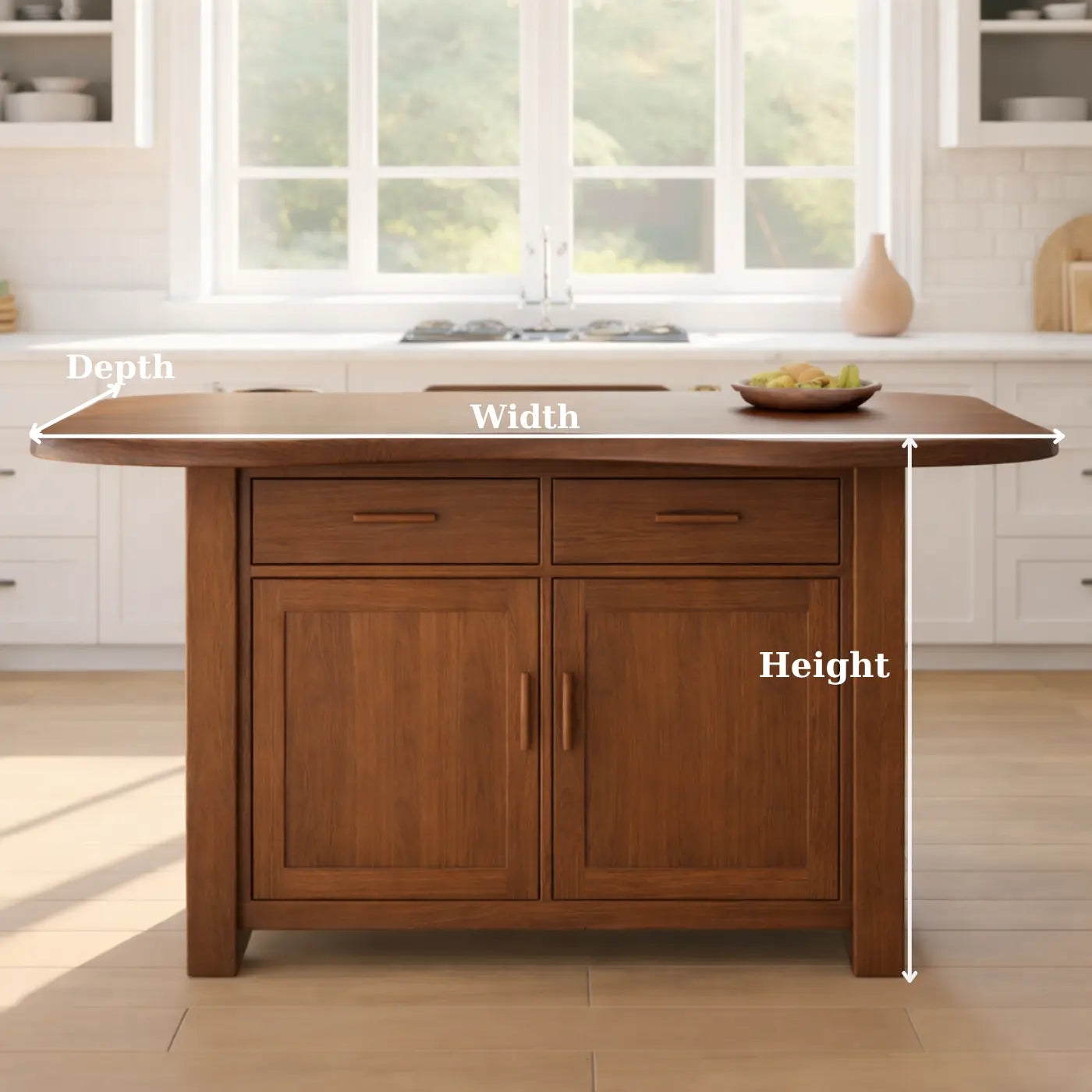 Solid Wood Kitchen Island with Storage Cabinet and Drawers, Walnut Kitchen Prep Table Kitchnce