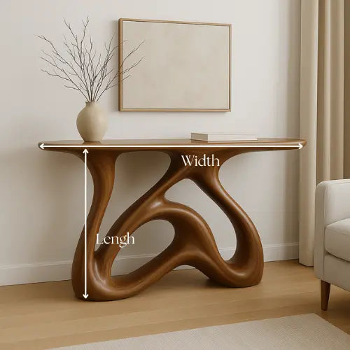 Handcrafted Solid Wood Flowform Console Table – Modern Organic Sculpture Kitchnce