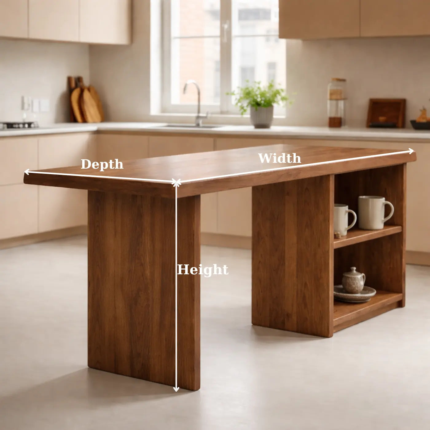 Solid Wood Kitchen Island with Open Shelf Storage and Spacious Prep Table Kitchnce