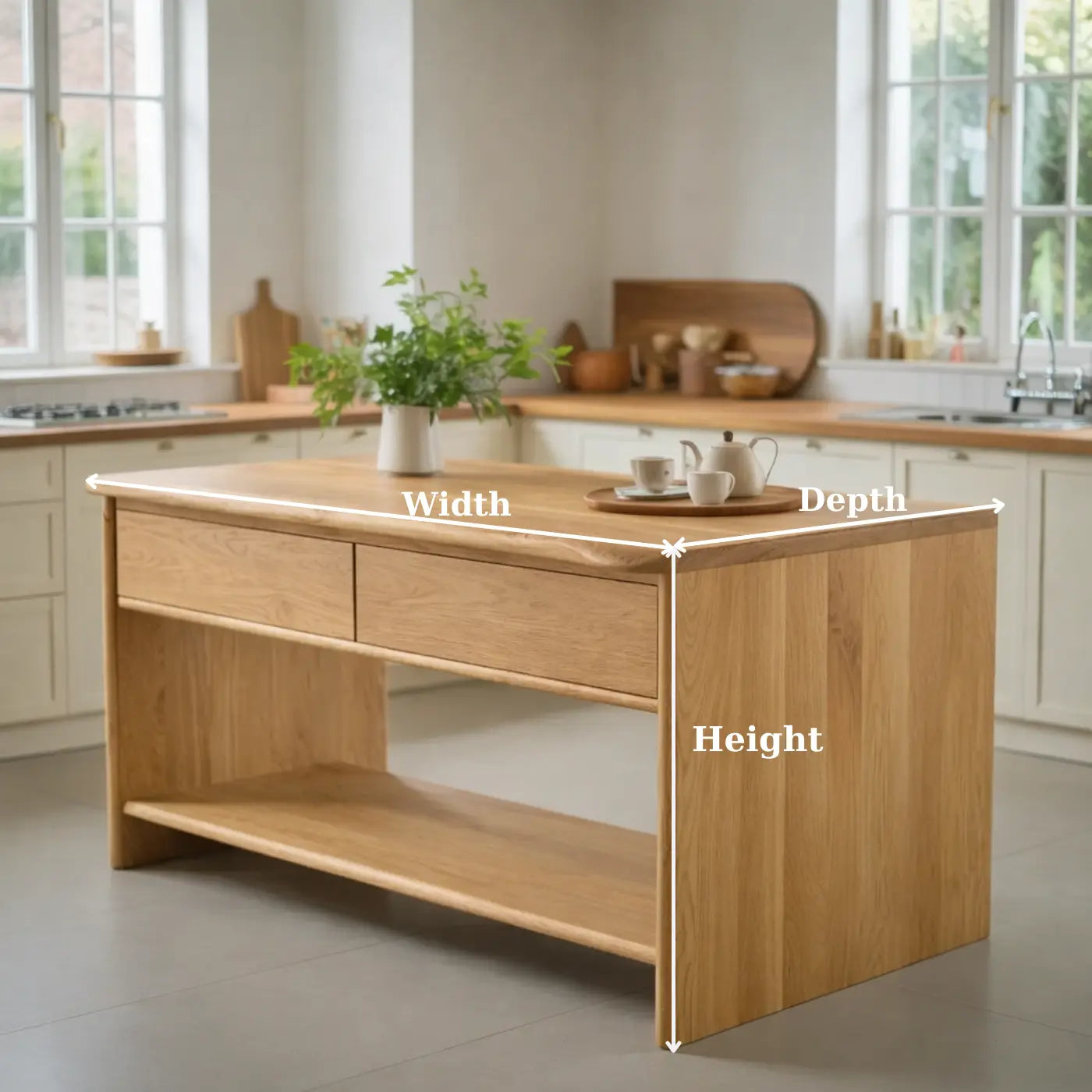 Modern Solid Wood Kitchen Island with Drawer and Open Shelf Storage Prep Table Kitchnce