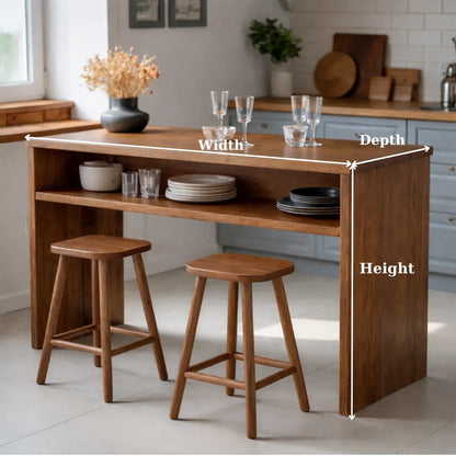 Modern Solid Wood Kitchen Island with Open Shelf Storage and Breakfast Bar Table Kitchnce