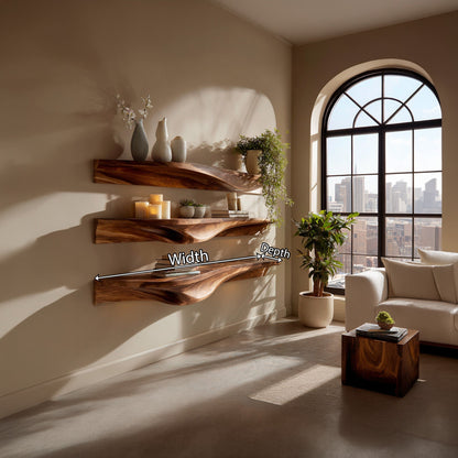 Live Edge Solid Wood Wall-Mounted Shelf for Plants and Decor