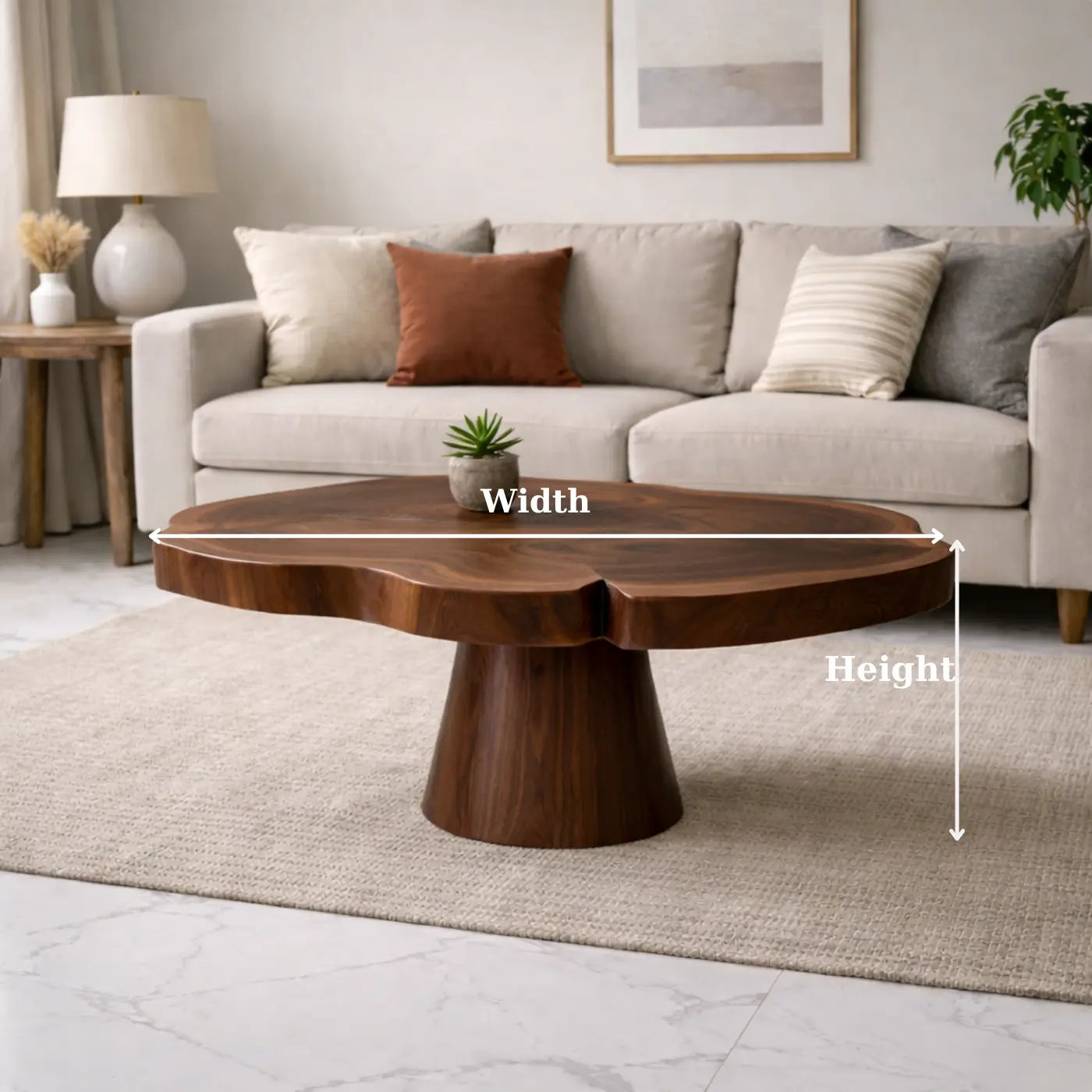 Solid Wood Coffee Table with Organic Edge Top Modern Sculptural Living Room Table Kitchnce