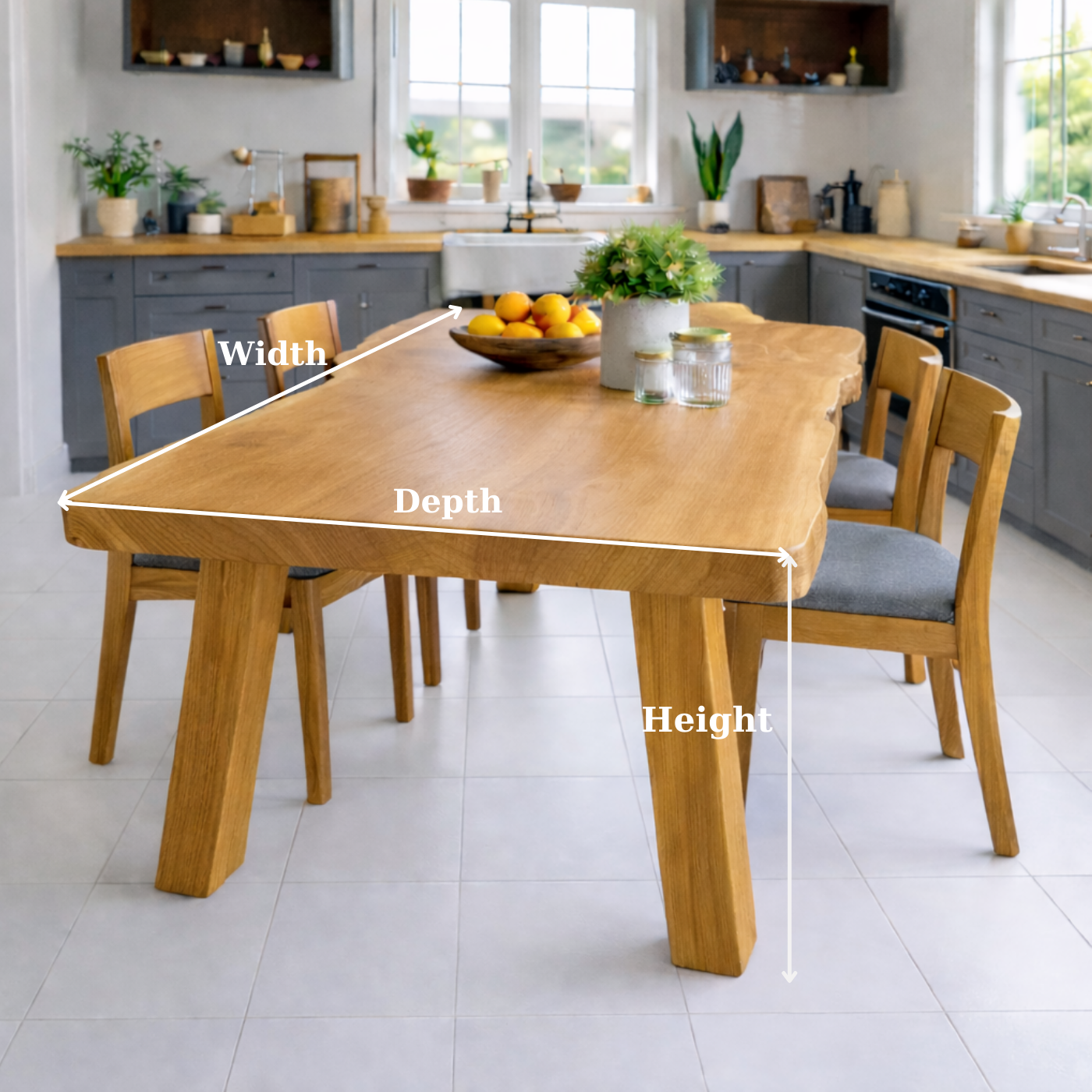 Handcrafted Solid Wood Dining Table with Natural Wood Top Rustic Kitchen Table