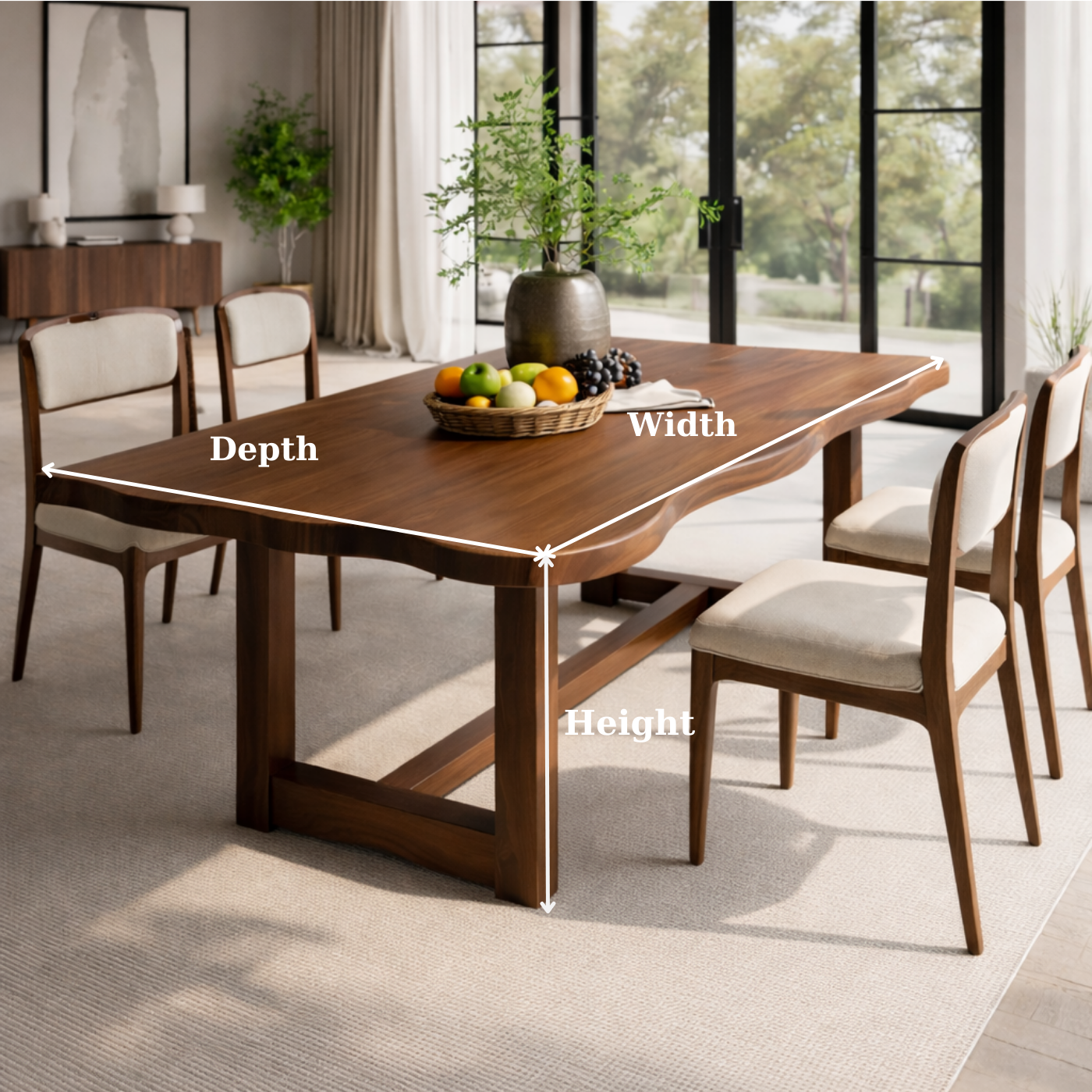 Solid Wood Dining Table with Sculpted Edge Top Modern Wooden Dining Room Table